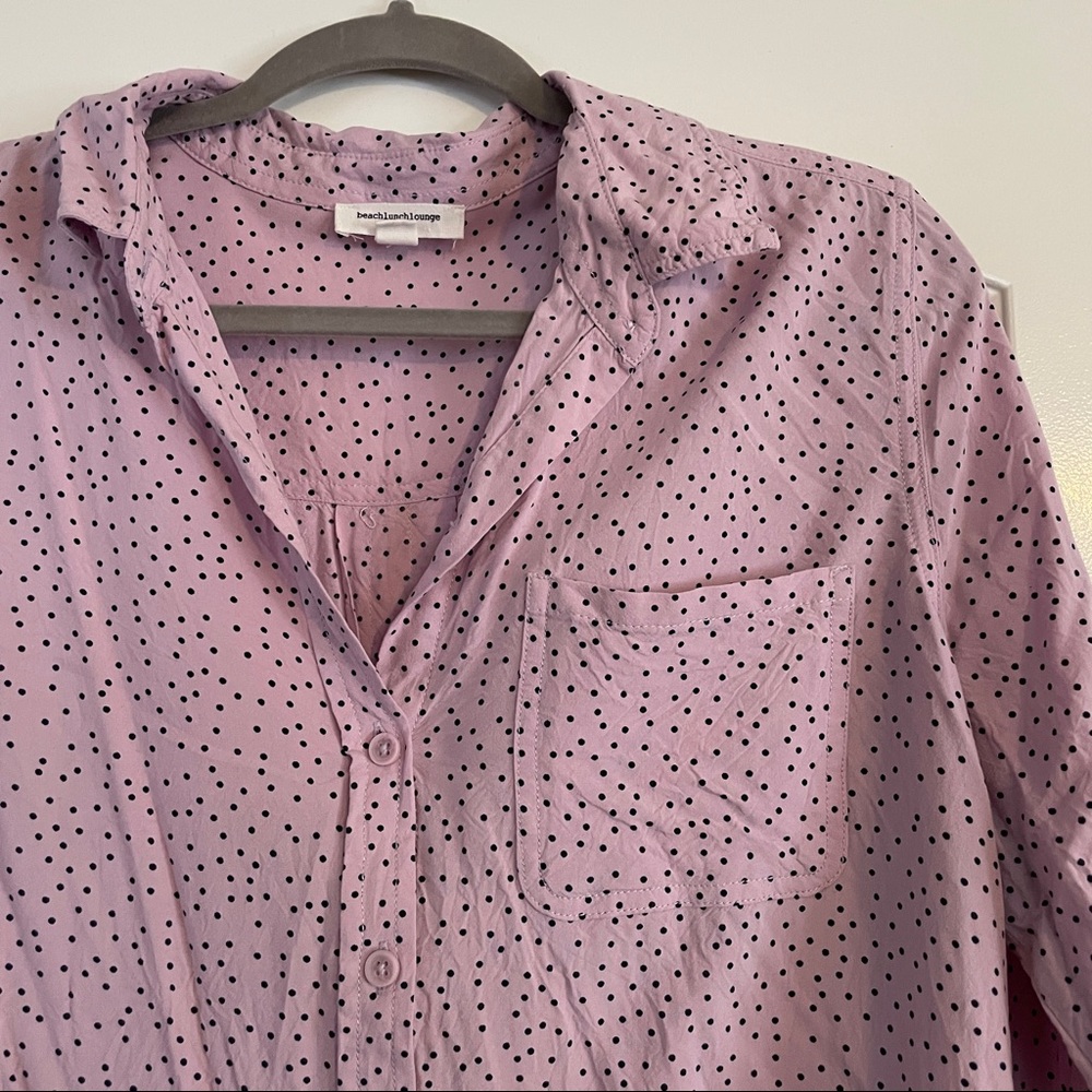 Beach Lunch Lounge polka dot long sleeve blouse, size XL